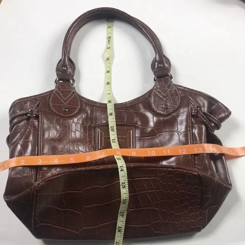 Tommy Hilfiger Brown MD Satchel Faux Leather Pleather Multi Pocket Animal Print